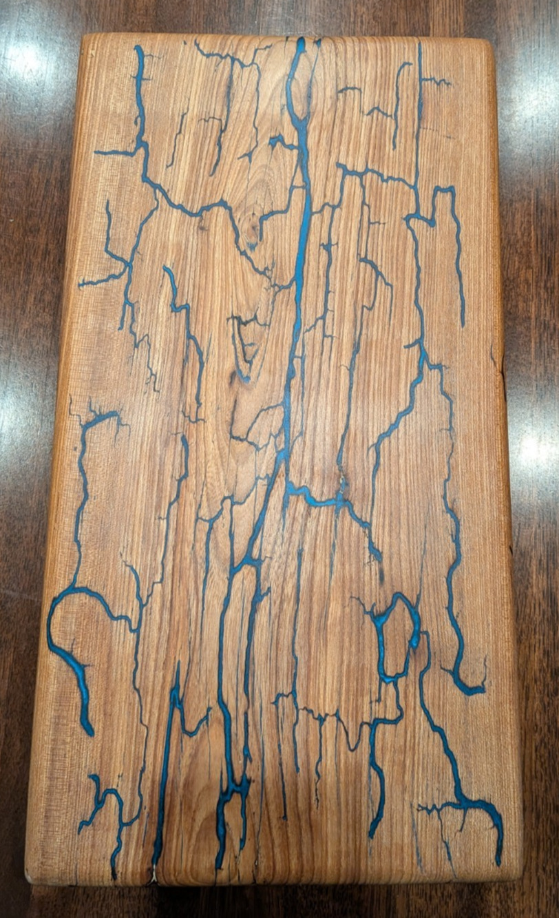 17"x9"x1-1/4" Hard Maple Charcuterie Board w/Epoxy Filled Fractal Burns Cobalt
